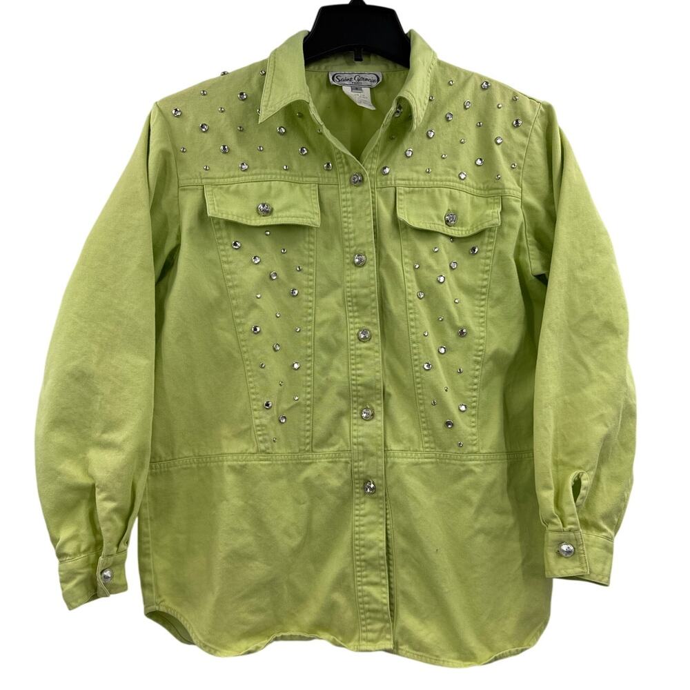 Saint Germain Paris vintage button down gemstones green shirt size Small